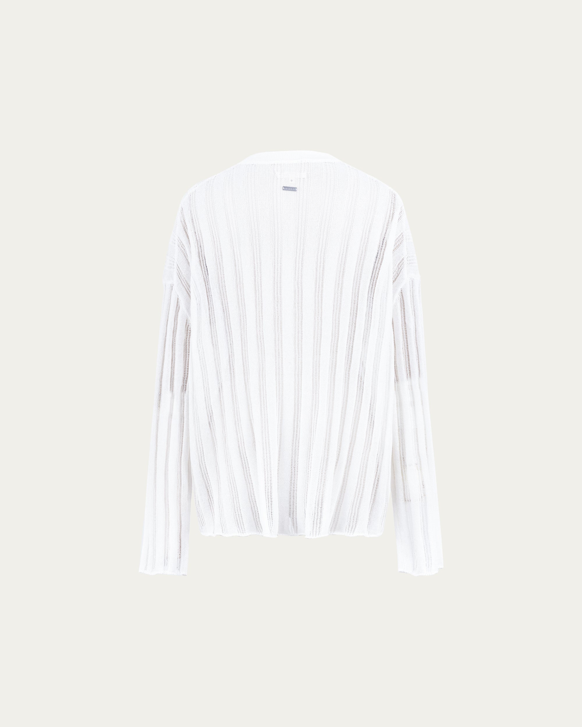 Juana Sumire Open Knit Striped Cardigan white (cotton–cellulose–rayon blend) ghost back view with striped open knit texture