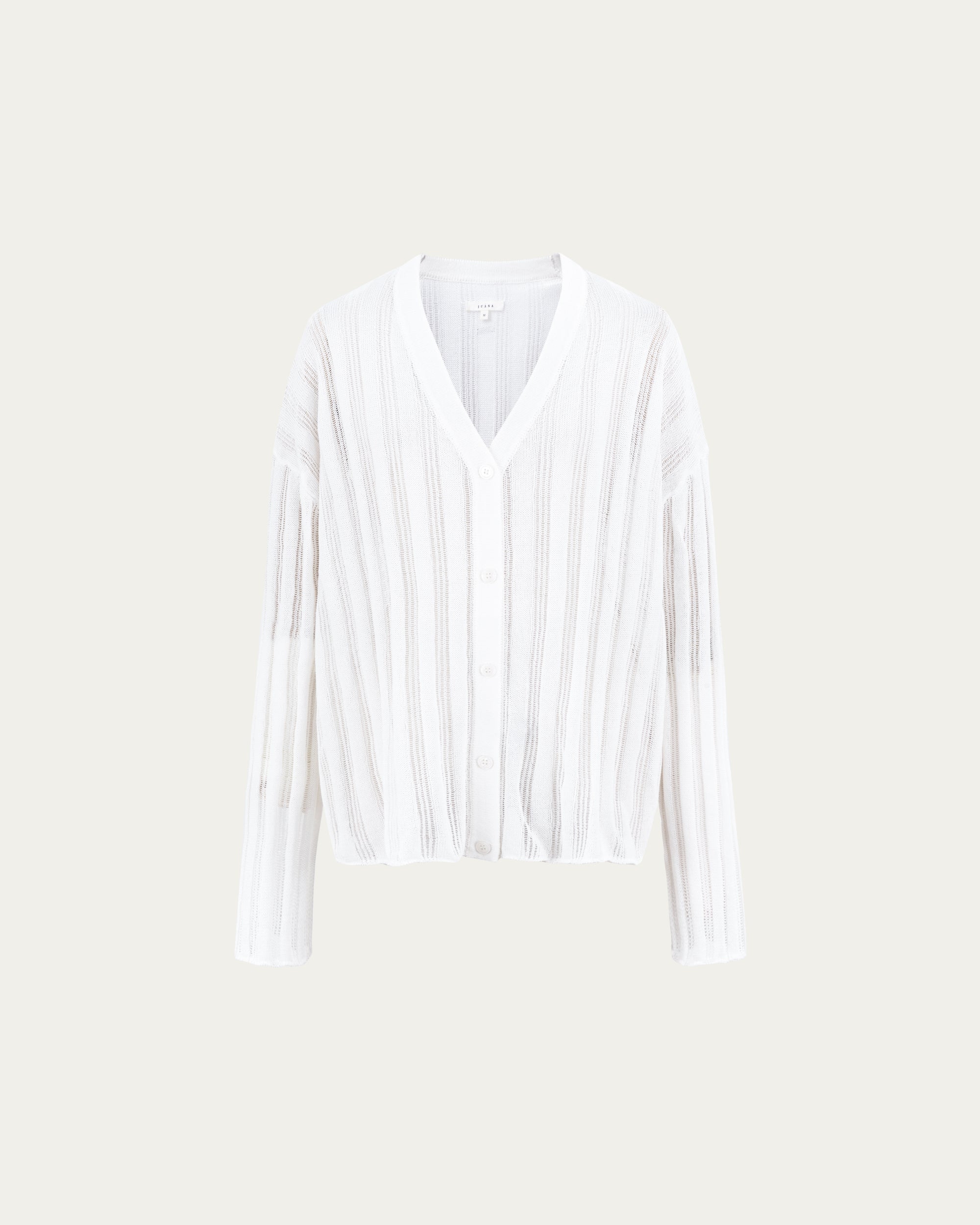 Juana Sumire Open Knit Striped Cardigan white (cotton–cellulose–rayon blend) ghost front view with relaxed fit