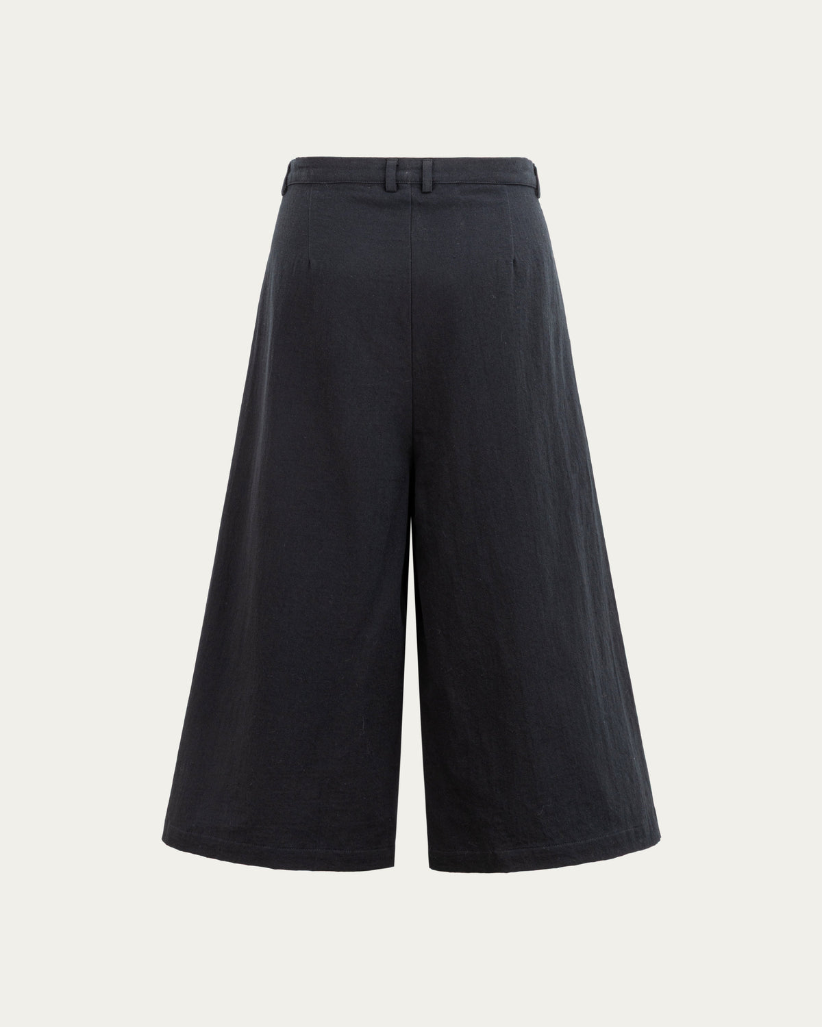 Juana Wide Leg Culotte Shorts Black (hemp–cotton) ghost back view showing the clean tailored shape