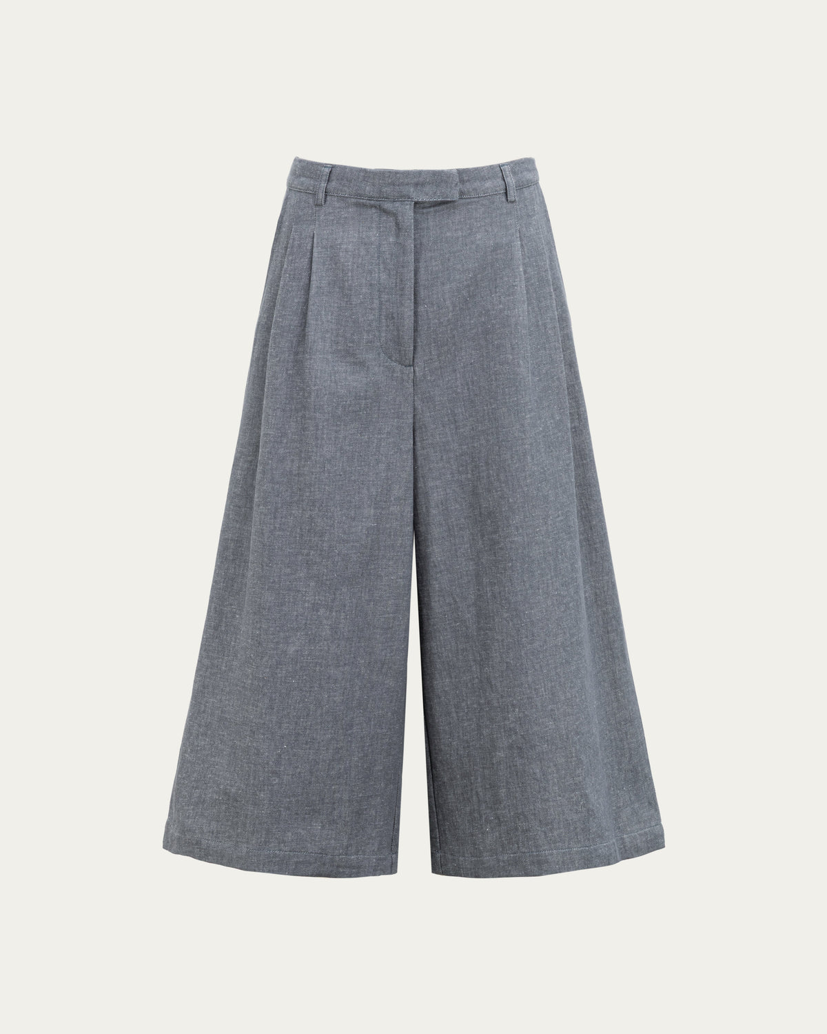 Juana Wide Leg Culotte Shorts Riverstone (hemp–cotton) ghost front view showing the cropped wide-leg silhouette