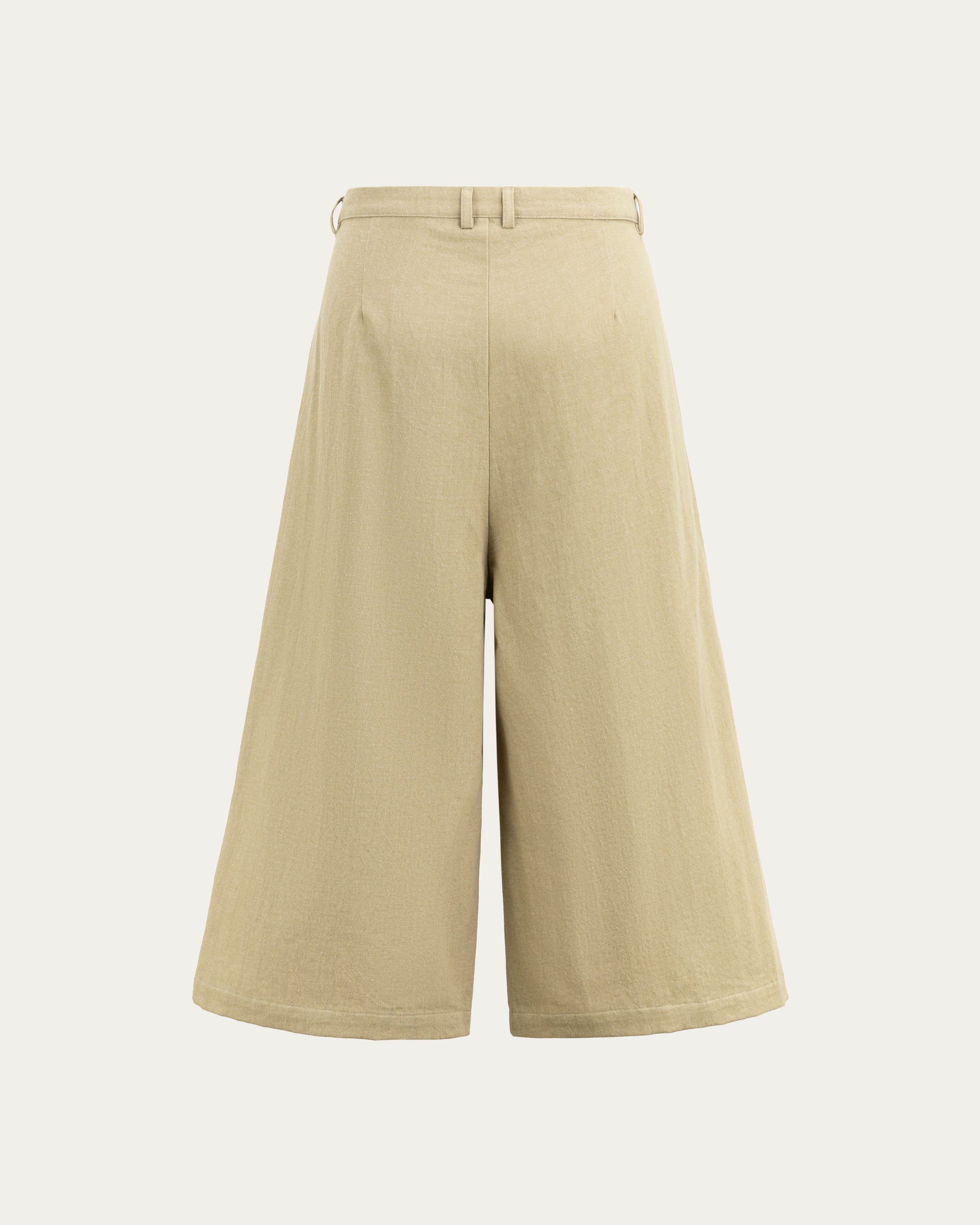 Juana Wide Leg Culotte Shorts Sand (hemp–cotton) ghost back view showing the clean tailored shape