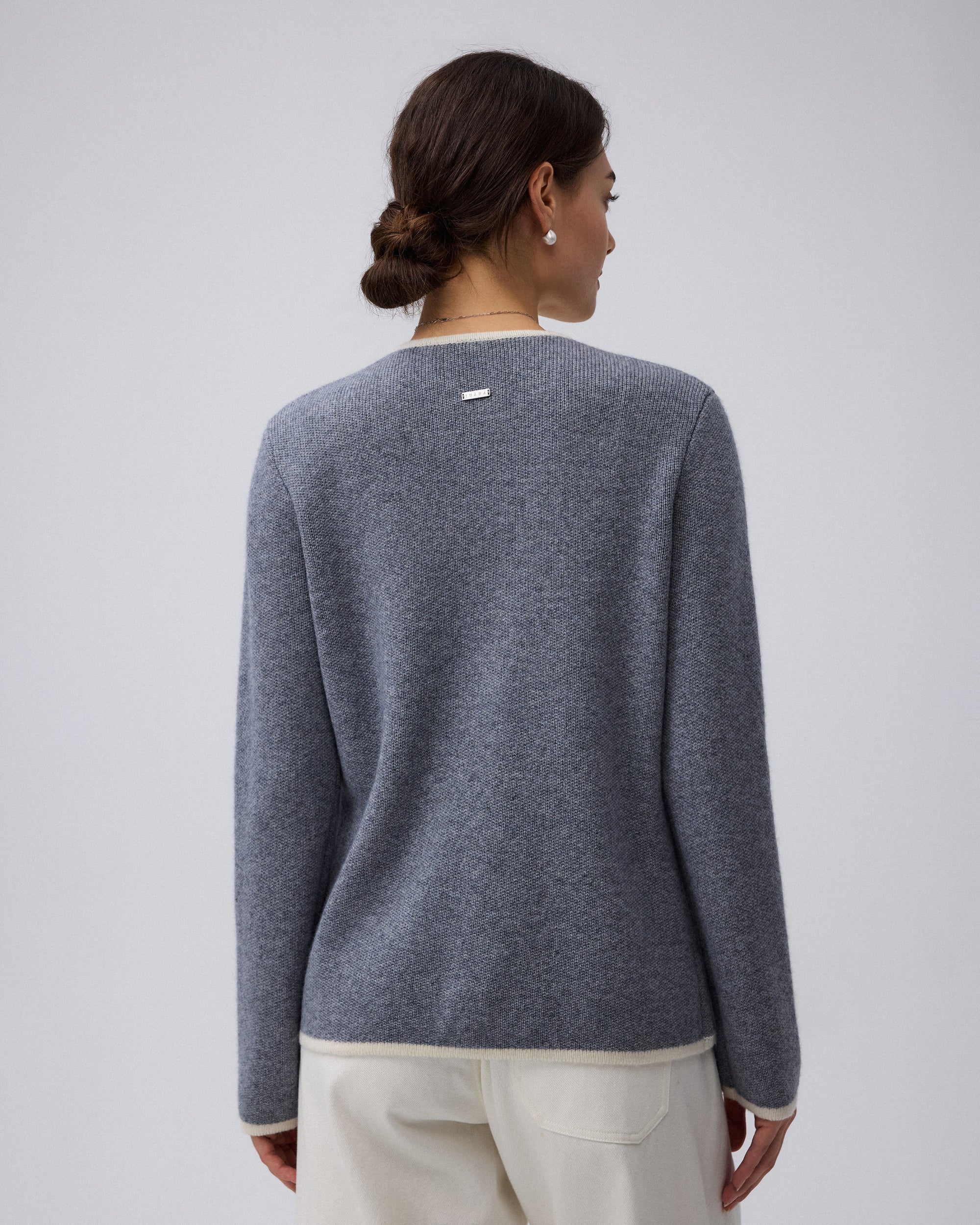 Juana Wool Cashmere Sweater Blazer in Heather Gray (wool–cashmere) shown from the back with a clean semi-fitted shape