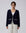Juana Wool Cashmere Sweater Blazer in Navy (wool–cashmere) worn with the open V-front and semi-fitted silhouette