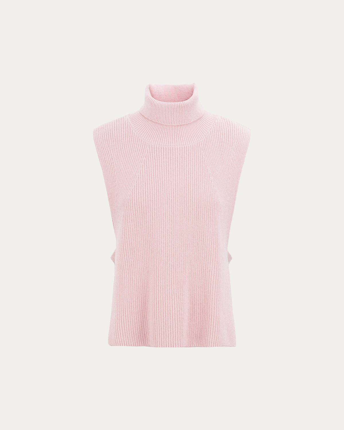 Juana Wool Cashmere Sweater Vest in Rose (wool–cashmere) shown in a ghost front view with a high neckline and sleeveless shape.