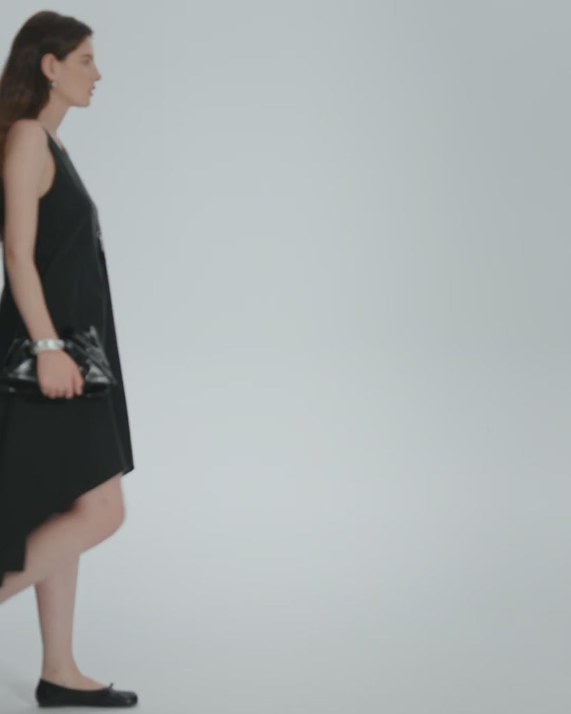 Juana Hemp High Low Dress black (hemp–cotton) 360 view showing A-line drape and racerback silhouette