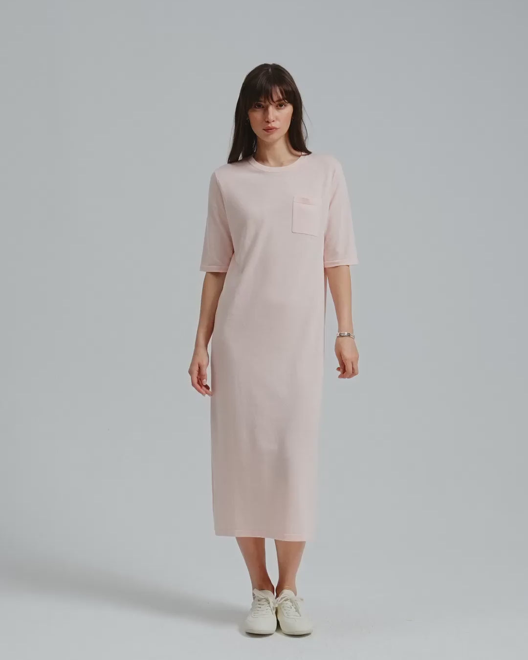 Juana Elara Short Sleeve Maxi Dress blush (hemp–cotton) 360 model view
