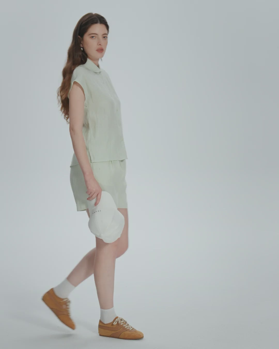 Juana Hemp Retreat Shorts light mint (hemp) 360 view showing relaxed fit and lightweight movement