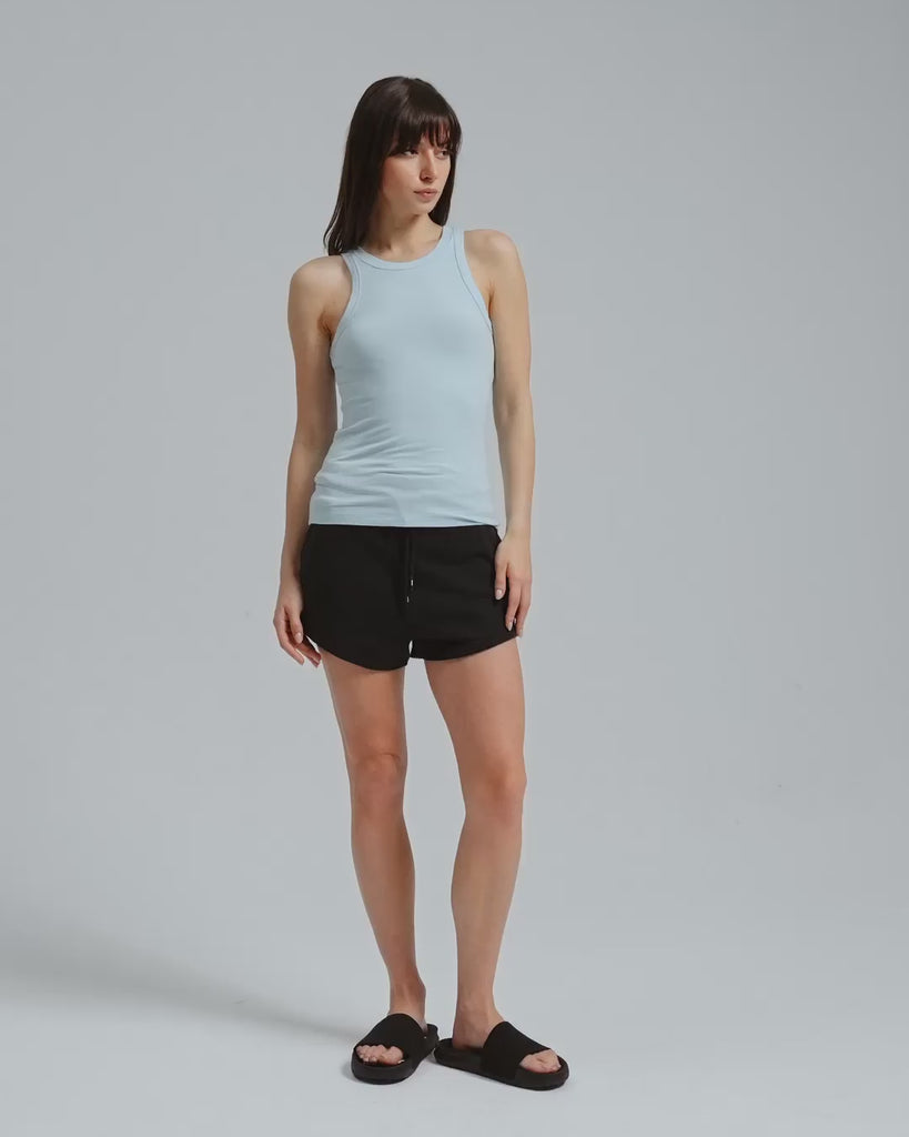 Juana Hemp Essentials Tank sky blue (organic cotton–hemp blend) 360 model view showing full silhouette