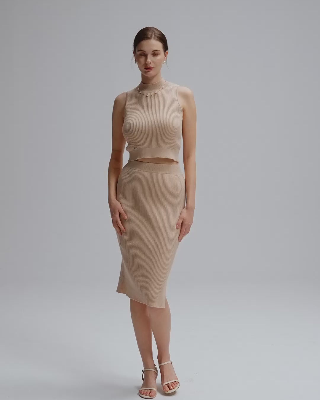 Juana Sera Rib Knit Tank tan (hemp–cotton) 360 view showing neckline, rib texture, and overall fit