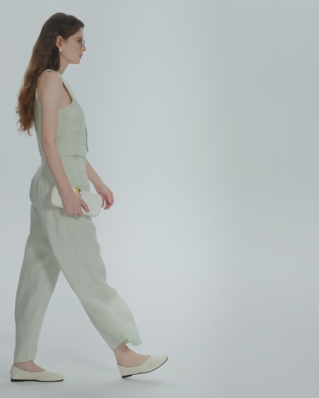 Juana Hemp High Rise Pants Light Mint (hemp) 360 view showing full silhouette and movement.