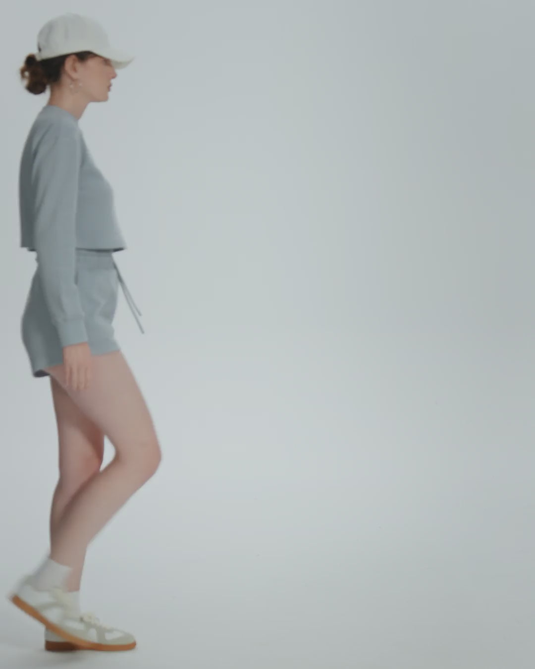 Juana Hemp Essentials French Terry Shorts blue (sustainable hemp–organic cotton) 360 video showing relaxed fit and movement